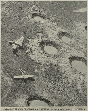 Japanese planes destroyed at Hollandia aerodrome by carrier-based bombers