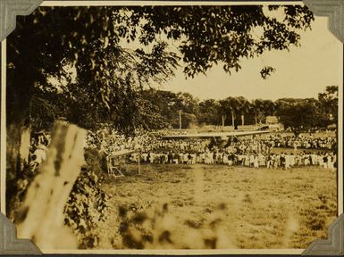 Welcoming Charles Kingsford-Smith's aeroplane Southern Cross at Suva, Fiji, 1928