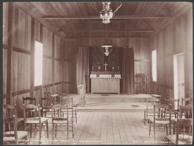 Interior of the church at Pamua, Solomon Islands, 1906 / J.W. Beattie