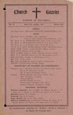 Church Gazette, Polynesia: August 1927