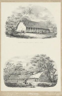 Ancien temple des idoles  a Manga-Reva : Eglise des missionnaires a Manga-Reva / dessine par L. Le Breton; lith. par De Laplante