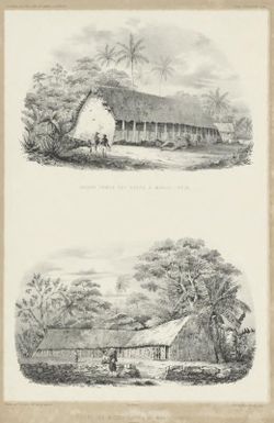 Ancien temple des idoles  a Manga-Reva : Eglise des missionnaires a Manga-Reva / dessine par L. Le Breton; lith. par De Laplante