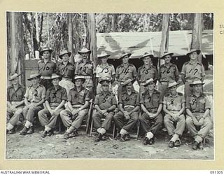 BOUGAINVILLE. 1945-04-28. BRIGADIER J. FIELD, COMMANDER 7 INFANTRY BRIGADE (5), WITH THE BRIGADE STAFF WHICH CONDUCTED 7 INFANTRY BRIGADE'S PART IN THE CAMPAIGN IN SOUTH BOUGAINVILLE. (FOR ..