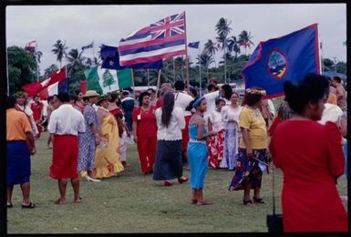 South Pacific Festival of the Arts, Apia, 1996. People gather with flags