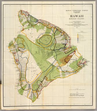 Hawaii, Hawaiian Islands. Primary triangulation by W.D. Alexander, C.J. Lyons, J.S. Emerson, J.M. Lydgate and E.D. Baldwin. Boundaries and topography by W.D. Alexander, C.J. Lyons, J.S. Emerson, J.M. Lydgate, J.F. Brown, E.D. Baldwin, F.S. Lyman, J.M. Alexander, S.M. Kanakanui and A.B. Loebenstein. Map by John M. Donn. 1901. (At head of title:) Hawaii Territory Survey, W.D. Alexander, Walter E. Wall, Surveyor. Andrew B. Graham Co., Lithographers, Washington, D.C. (1906)