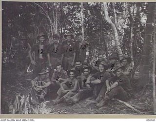 DAGUA, NEW GUINEA. 1945-03-27. A SECTION OF 11 PLATOON, B COMPANY, 2/2 INFANTRY BATTALION. (FOR IDENTIFICATION OF 15 NAMED PERSONNEL REFER TO PROVISIONAL CAPTION OR NAME INDEX)