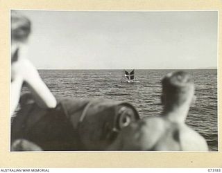 OFF NEW GUINEA COAST. 1944-05. HMAS KAPUNDA ALTERS COURSE WHILE ON PATROL NORTH OF ALEXISHAFEN IN THE VICINITY OF HANSA BAY TO EXAMINE A RAFT WHICH MAY HAVE BEEN OF JAPANESE ORIGIN