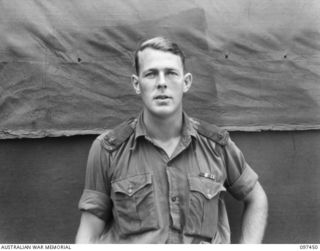 TOROKINA, BOUGAINVILLE. 1945-10-03. MAJOR J.A. BLANCH, A CANDIDATE FOR A RHODES SCHOLARSHIP. HE IS SECOND IN COMMAND 9 INFANTRY BATTALION