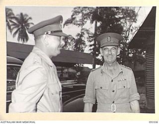 LAE AREA, NEW GUINEA, 1945-06-28. DURING HIS TOUR OF INSPECTION OF AUSTRALIAN TROOPS IN THE LAE AREA, HIS ROYAL HIGHNESS, THE DUKE OF GLOUCESTER, GOVERNOR-GENERAL OF AUSTRALIA (1) VISITED 8 FIELD ..