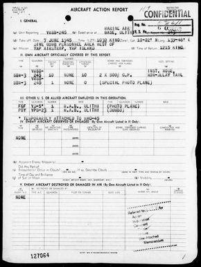 VMSB-245 - ACA Reports # 243 â Bombing & strafing targets in the Yap Area, Carolines on 6/7/45