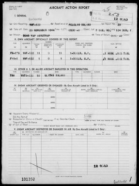 VMF-122 - ACA Reps Nos 29-31 & 33 - Bombing & Strafing Yap Airstrip, Carolines & Targets in the Palau Is 11/20-25/44