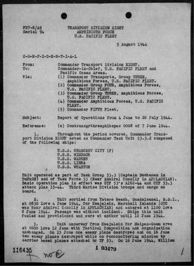 COMTRANSDIV 8 - Rep of ops in the invasion of Guam Is, Marianas 7/21-25/44