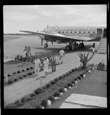 British Commonwealth Pacific Airlines, doctor and nurse arriving, Nandi Airport, Fiji