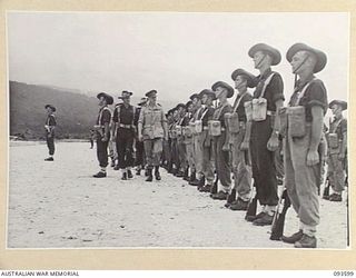 JACQUINOT BAY, NEW BRITAIN, 1945-07-01. HIS ROYAL HIGHNESS, THE DUKE OF GLOUCESTER, GOVERNOR-GENERAL OF AUSTRALIA (2), ACCOMPANIED BY BRIGADIER C.R.V. EDGAR, COMMANDER 4 INFANTRY BRIGADE (1), ..