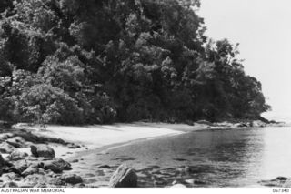 SINGAPORE, STRAITS SETTLEMENTS. 1943-09. OTTER BAY, PALAU PANJANG ISLAND, WHICH WAS USED AS A BASE BY MEMBERS OF "OPERATION JAYWICK", "Z" SPECIAL UNIT AUSTRALIAN SERVICES RECONNAISSANCE DEPARTMENT, ..