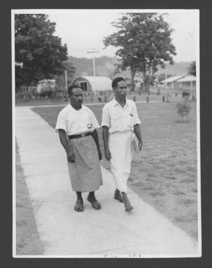 [Kondon-Akau'undo, from Kundiawa, in the Chimbu, Highlands area, New Guinea, with Sinaka Goava, from Port Moresby, attending the Fourth South Pacific Conference held at Rabaul, New Britain, from April 29 to May 13, 1959]