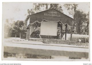 BOUGAINVILLE ISLAND, SOLOMON ISLANDS. 'LOEWS BOUGAINVILLE' - AMERICAN OPEN AIR CINEMA LATER TAKEN OVER BY THE AUSTRALIANS