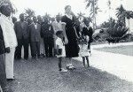 Welcome of the Director of the PEMS, M. Bonzon, Ouvéa island : Rev. Peteru Ihily and Miss Giddey with two children