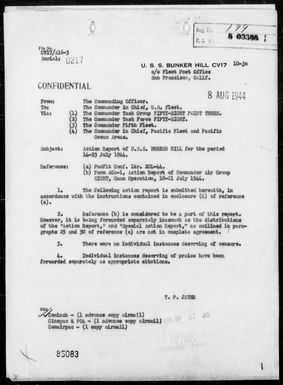 USS BUNKER HILL - Report of Operations Against Guam Island, Marianas During the Period 7/14-23/44