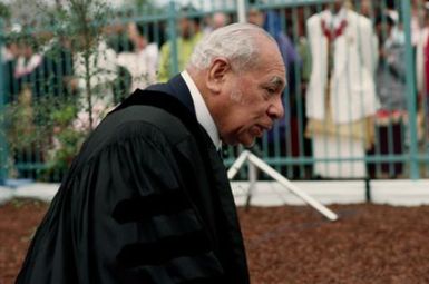 King Taufa'ahau Tupou IV at dedication of church Vaine Mo'onia