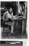 Priest writing at a desk, Solomon Islands, Oceania, 1936