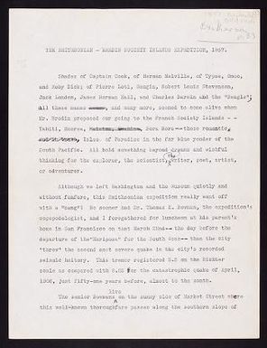 Smithsonian-Bredin Society Islands Expedition, 1957 : manuscript on expedition by Waldo LaSalle Schmitt (unpublished)