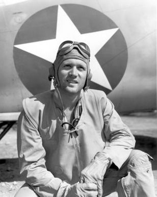 World War II (WWII) area photograph of US Marine Corps (USMC) First Lieutenant (1LT) Wallace E. Sigler, taken at Guadalcanal, May 9, 1943. 1LT Sigler is an ace pilot and is credited with 5 kills