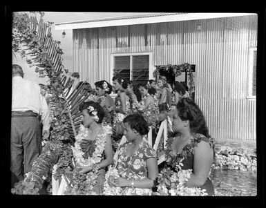 Welcoming reception for TEAL (Tasman Empire Airways Limited) passengers, Satapuala, Upolu, Samoa