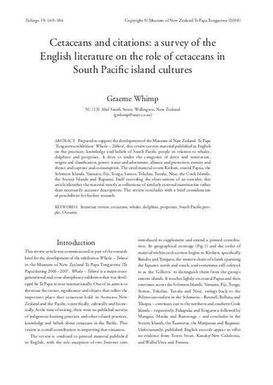 Cetaceans and citations: a survey of the English literature on the role of cetaceans in South Pacific island cultures: Tuhinga 19