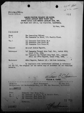 VMF-111 - ACA Reports Nos 101-104 - Air operations against the Marshall Islands, 6/17-19/44