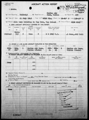 VMSB-245 - ACA Reps Nos 277 & 279- Reconnaissance & bombing targets in the Yap Area, Carolines on 7/21 & 23/45