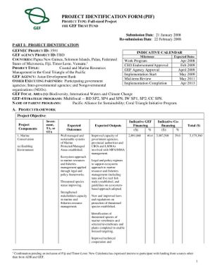 Project Identification Form - Coastal and Marine Resources Management in the Coral Triangle of the Pacific (Financial Planning)