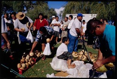 People at a coconut stall, Pasifika Festival, Western Springs