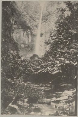 Waterfall on an island in the Pacific Ocean, approximately 1895, 2