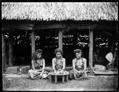 Young women and kava bowl, Samoa