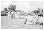 Pongipongi hingoa of Fotu of Leimatu'a at Mala'e Akapulu. (Performance of faiva (a lakalaka) after the presentation of the tokonaki mata.) Note the front row comprised of finemui.