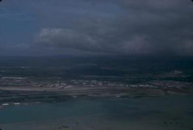 [Aerial view of coastline in Oahu, United States]