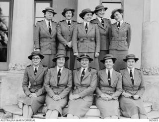MELBOURNE, VIC. 1944-04. GROUP PORTRAIT OF PRINCIPAL MATRONS OF THE AUSTRALIAN ARMY NURSING SERVICE WHO ARE ATTENDING THE AUSTRALIAN WOMEN'S ARMY SERVICE (AWAS) SENIOR ADMINISTRATION SCHOOL. BACK ..