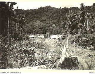 NEW GUINEA. 1944-04-04. CAMP NAURO SIGNAL STATION CONTROLLED BY THE 23RD LINE SECTION, 18TH AUSTRALIAN LINES OF COMMUNICATIONS SIGNALS, VIEWED FROM THE SOUTH