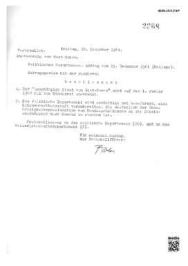 ["Nr. 2368. Anerkennung von West-Samoa", "Bundesratsprotokoll (dodis.ch/32149)"]