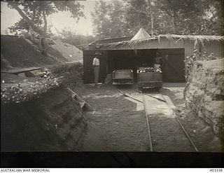 Matupi Island, Rabaul Area. 1915-05. The ammunition magazine for the battery of 4.7 Naval guns installed on the island