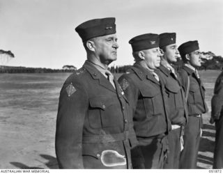 MOUNT MARTHA, VIC. 1943-05-18. FOUR MEMBERS OF THE FIRST U.S. MARINE DIVISION WHO HAVE RECEIVED THE CONGRESSIONAL MEDAL OF HONOR, THE U.S. NATION'S HIGHEST WAR TIME AWARD. LEFT TO RIGHT, THEY ARE:- ..