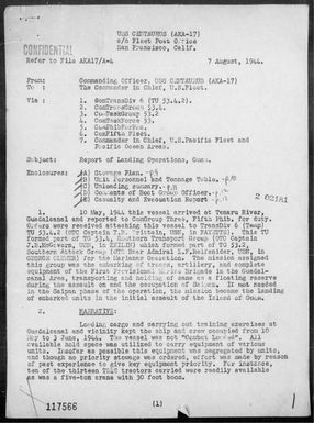 USS Centaurus - Rep of ops in the invasion of Guam Is, Marianas 7/21-27/44