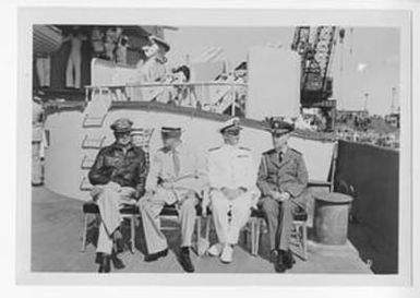 [Douglas MacArthur, Franklin D. Roosevelt, Chester W. Nimitz, and William Leahy Aboard the U.S.S. Baltimore]