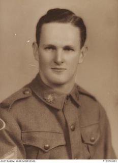 Studio portrait of NX26728 Bombardier (Bdr) Colin Haldon Pring, 17 Anti Tank Battery. A law student from Sydney in civilian life, Bdr Pring enlisted on 20 June 1940 served in New Britain. Following ..