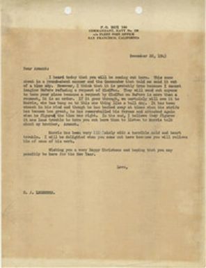 Letter 2 from Sidney Jennings Legendre, December 22, 1943