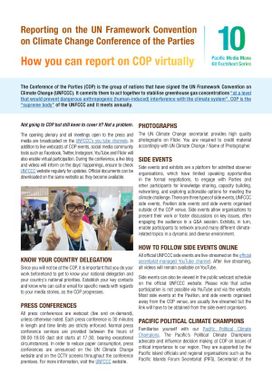 Reporting on the UN Framework Convention on Climate Change Conference of the Parties : How You Can Report on COP Virtually - Pacific Media Mana Kit Factsheet 10