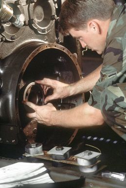 AIRMAN 1ST Class Duane Dowdy services a piece of aerospace ground equipment (AGE). He is assigned to the 43rd Field Maintenance Squadron AGE branch. Exact Date Shot Unknown