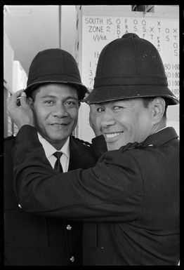 Policemen try on new uniforms