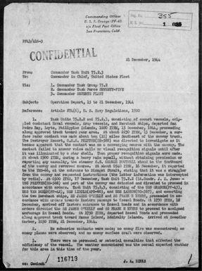 COMTASK-Unit 75.2.3 - Rep of ops escorting returning convoy from San Pedro Bay, Leyte Is, Philippines to Kossol Roads, Palau Is, 12/15-18/44